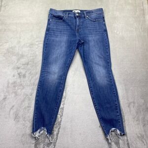 Lucky Brand Ava Mid Rise Skinny Jeans Blue Raw Chewed Step Hem Womens 12/31A